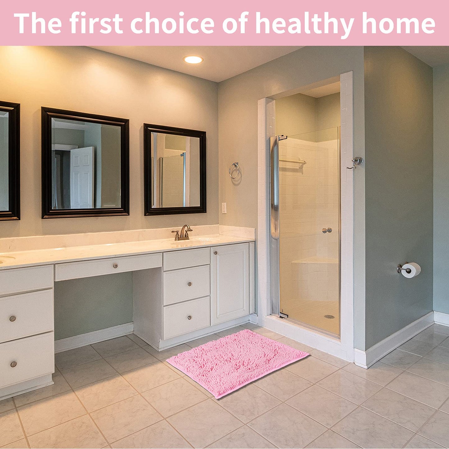 LanYunUmi Pink 2 Pieces Bathroom Rugs, Ultra Soft Non Slip Absorbent Chenille Toilet Bath Mat Set Rugs for Slip-Resistant Shag Extra and Rug Shower Room Machine-Washable Fast (Pink, 20"x32"+16"x24")
