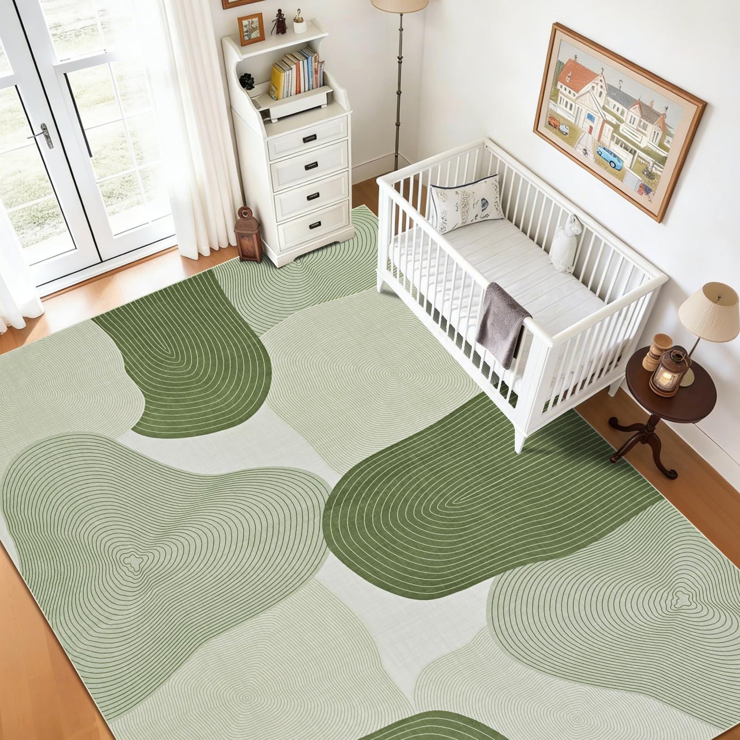 Yinhua Abstract Area Rug 5x7, Green Living Room Rug Washable Modern Rugs Non Slip, Soft Area Rugs Low Pile, Faux Wool Carpet for Bedroom, Dining Room, Green