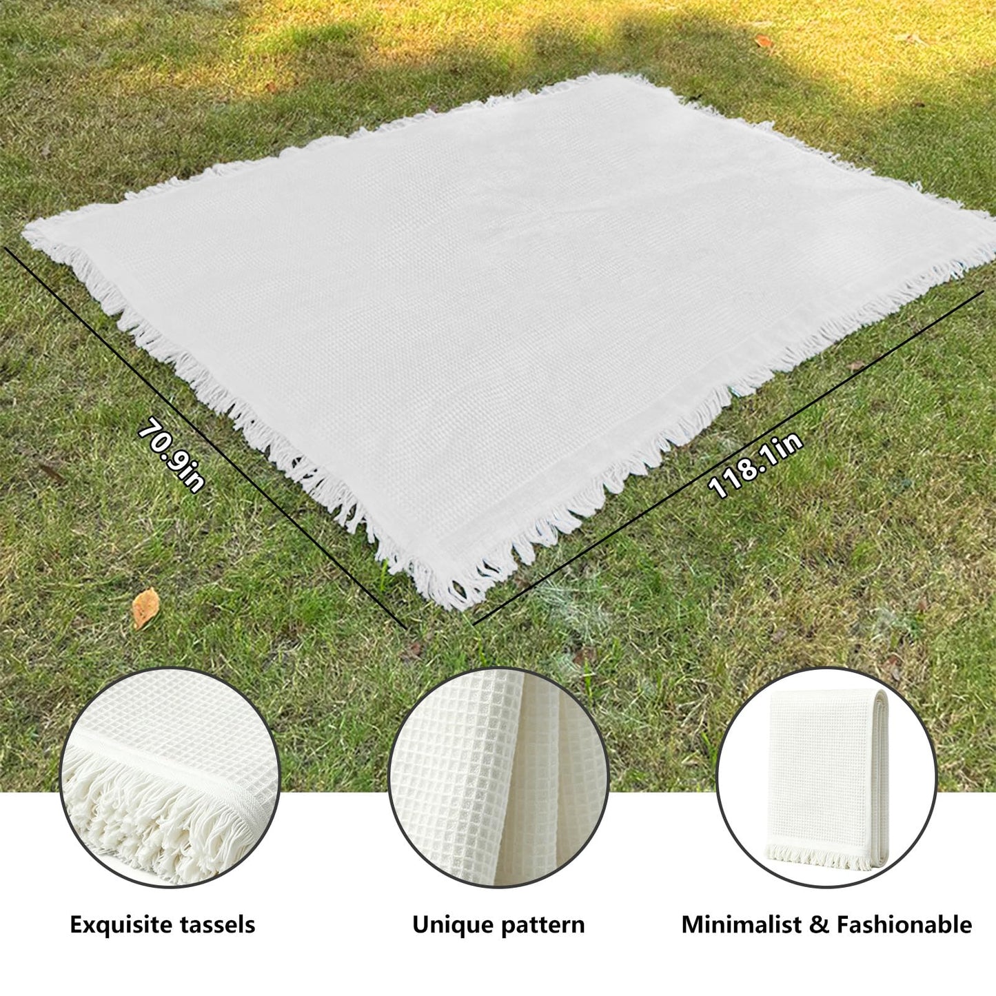 Yunyore 2-in-1 Reversible Picnic Blanket, Large Waterproof Beach Mat with Tassel, Foldable Outdoor Camping Mat for 4-6 Adults, Moisture Proof Stain Resistant for Park, Beach, Travel