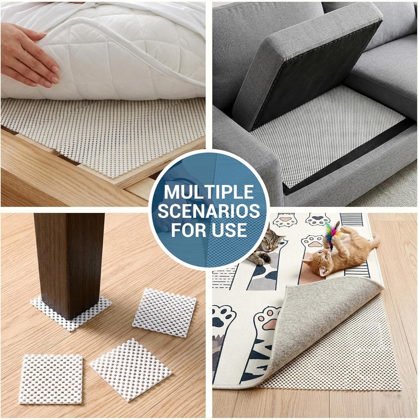 Non Slip Rug Pad Gripper for Hardwood Floors, 3x5 FT Anti Slide Rug Underlay, Eco Safe Odor Free, Cushioned Floor Protector, Cut-to-Size Multi-Purpose Pad