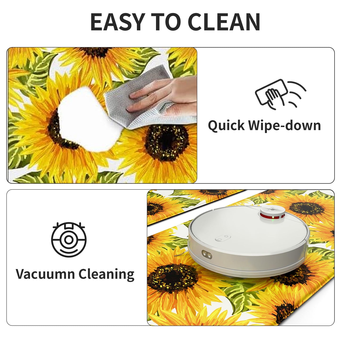 MAYHMYO Sunflower Kitchen Mat Set of 2 - Anti Fatigue Mats for Kitchen Floor - Non Slip Cushioned Rugs for Standing - Sunflower Decor (17.3"×29"+17.3"×47"-0.4")