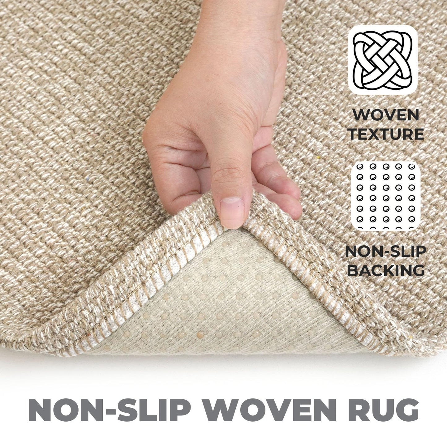 Lansny 2x3 Washable Area Rug Small Braided Cotton Entryway Rug with Non Slip Backing Kitchen Rugs Indoor Door Mat for Entrance Bathroom Foyer, Khaki/Beige