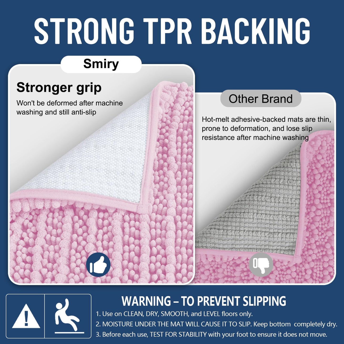 Smiry Bathroom Rugs Mat 36x24, Extra Soft Absorbent Chenille Bath Rugs, Non Slip Rubber Backing Machine Washable Quick Dry Bath Mats for Bathroom Floor, Tub, Shower, Home Decor Accessories, Pink