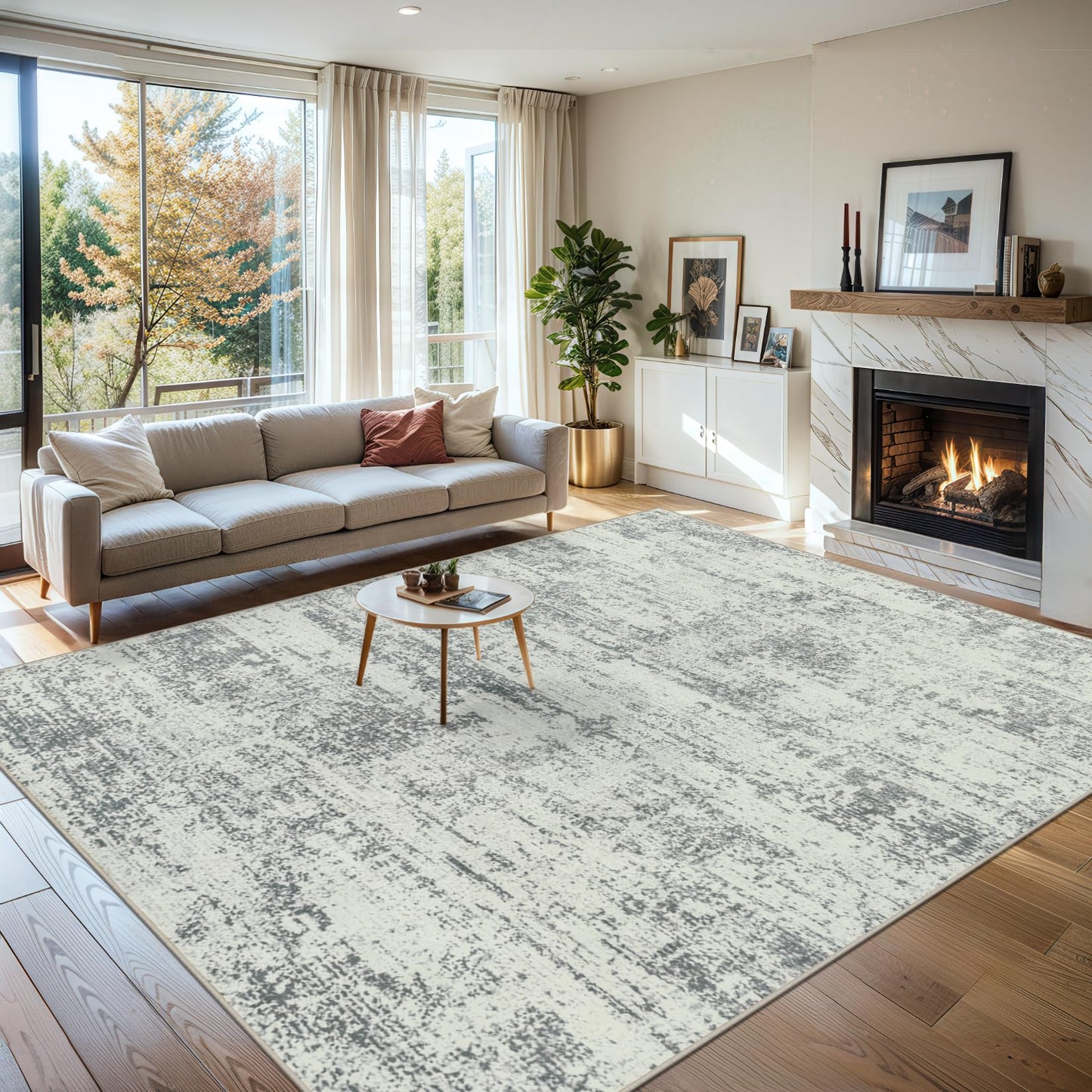 8x10 Area Rugs for Living Room - Washable Rug Modern Abstract Soft Large Neutral Non-Slip Carpet Indoor Floor Stain Resistant Thin Carpets for Bedroom Dining Room Farmhouse Nursery Home Office Grey