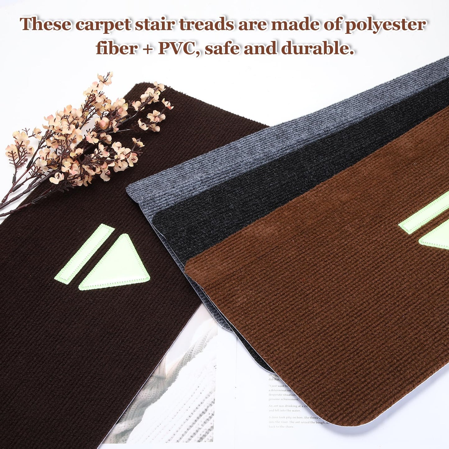 PATIKIL 4 Pack Household Stair Mats, 27.6 x 8.6 Carpet Stair Treads Cuttable Indoor Non-Slip Mat Self-Adhesive Floor Mats for Elders and Pets, Black