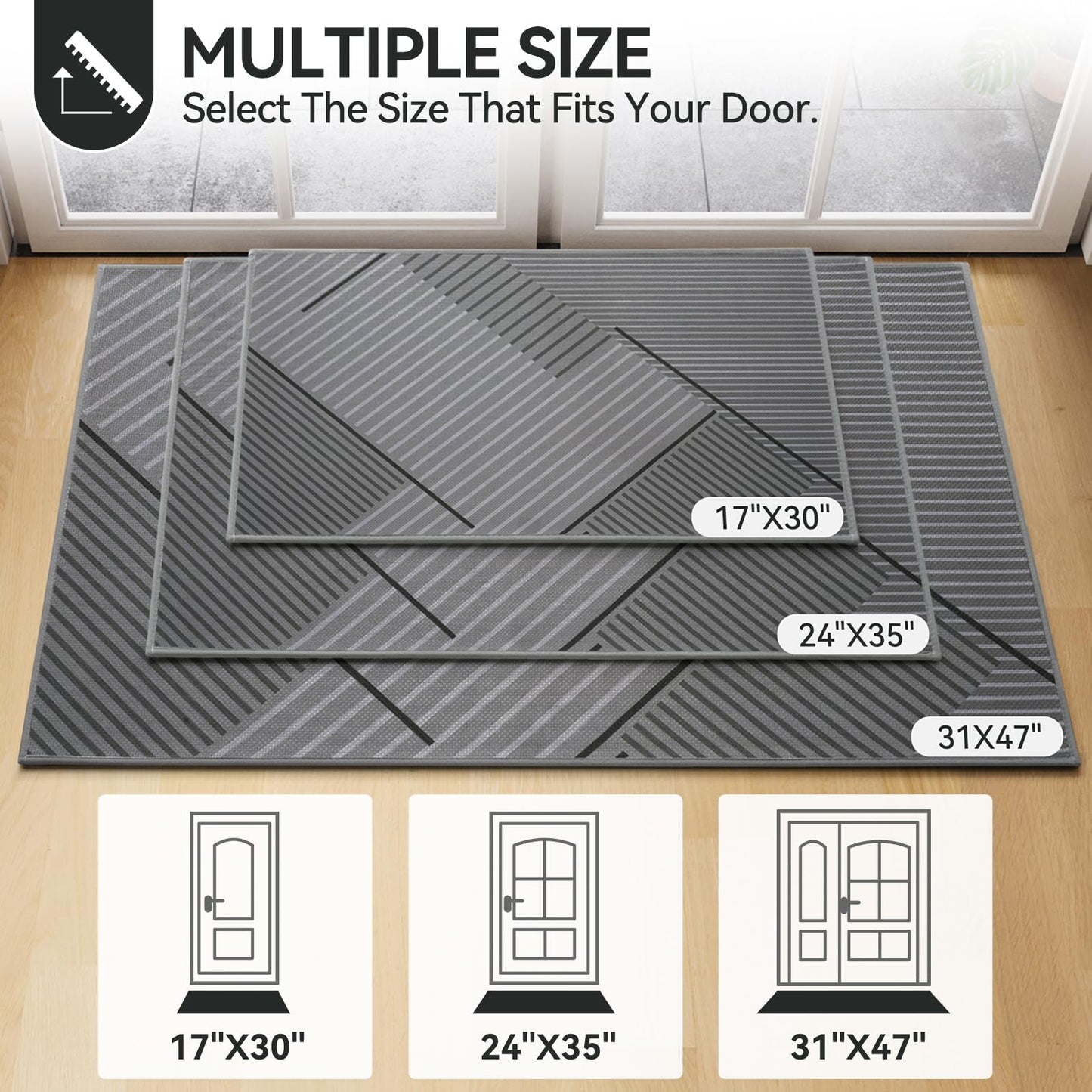 QiCaiJia Front Door Mat 31''x47'', Non Slip Absorbent Dirt Resist Washable Low-Profile Indoor Doormat, Easy Clean Welcome Entryway Door Mats, Grey
