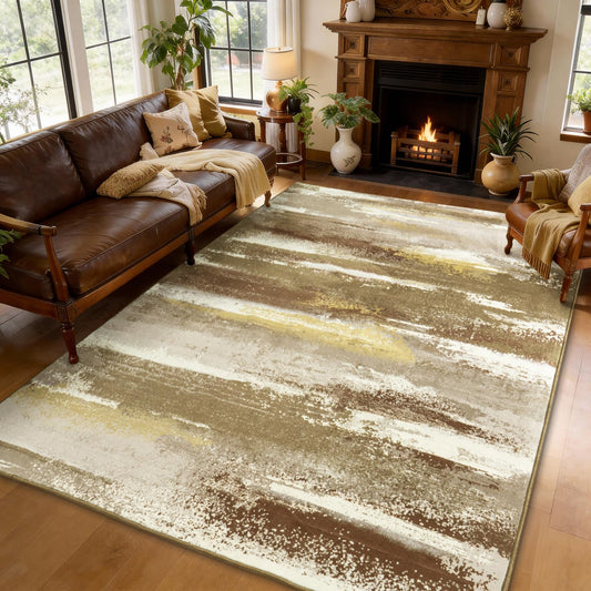 plumlik Area Rugs for Living Room, 6x9 Brown Modern Abstract Rugs for Bedroom, Large Washable Boho Rug with Non-Slip Rubber Backing for Dining Room Dorm Classroom Farmhouse Kids Playroom