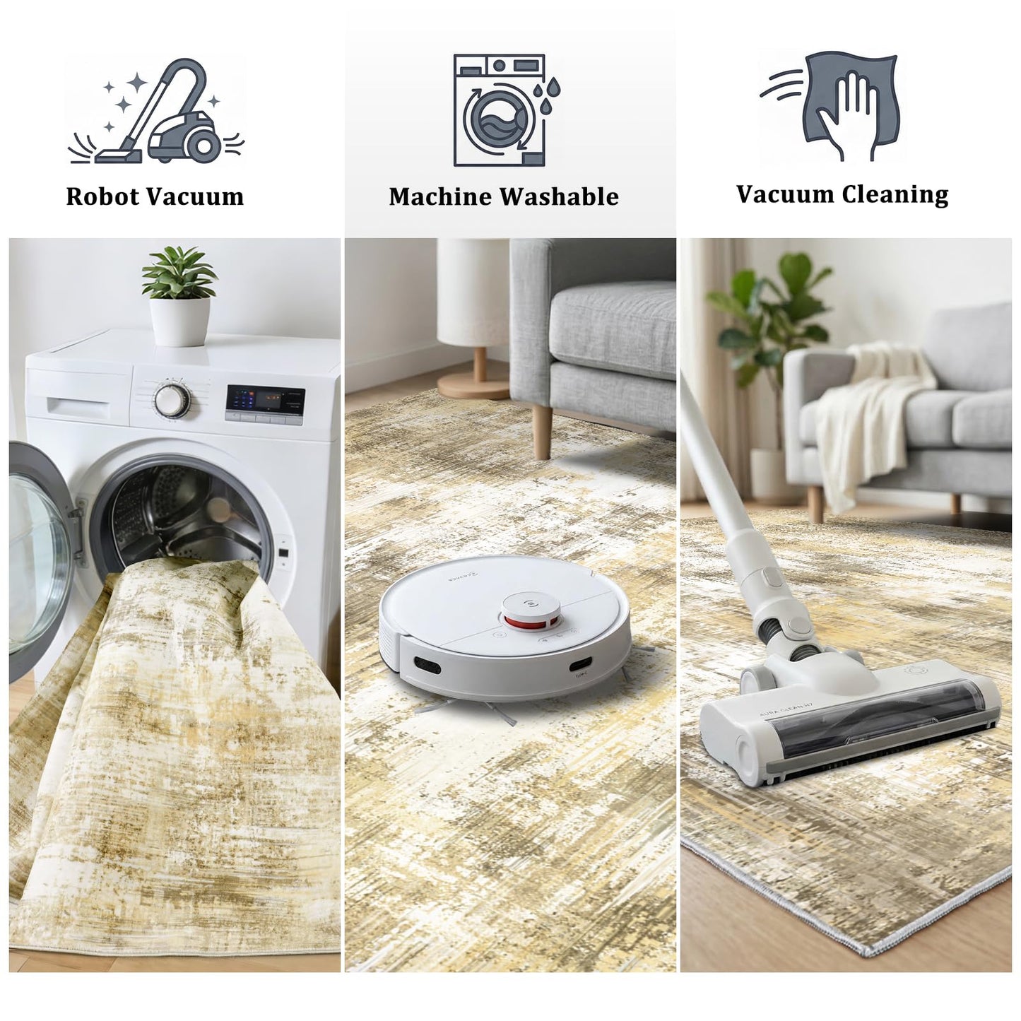 6x9Ft Living Room Rugs Non-Slip Modern Abstract Rug Washable Rugs Carpet for Bedroom Pile Rug for Living Room，Bedroom, Dining Room, Kids Playroom, Home Office Yellow