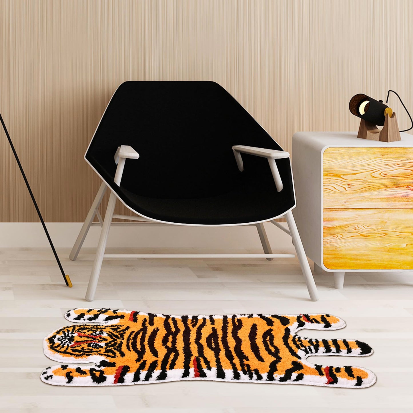 Panstar Tiger Bath Mat for Bathroom, Cute Orange Yellow Tiger Cartoon Non Slip Animal Shaped Absorbent Bathtub Bathroom Plush Shower Rugs