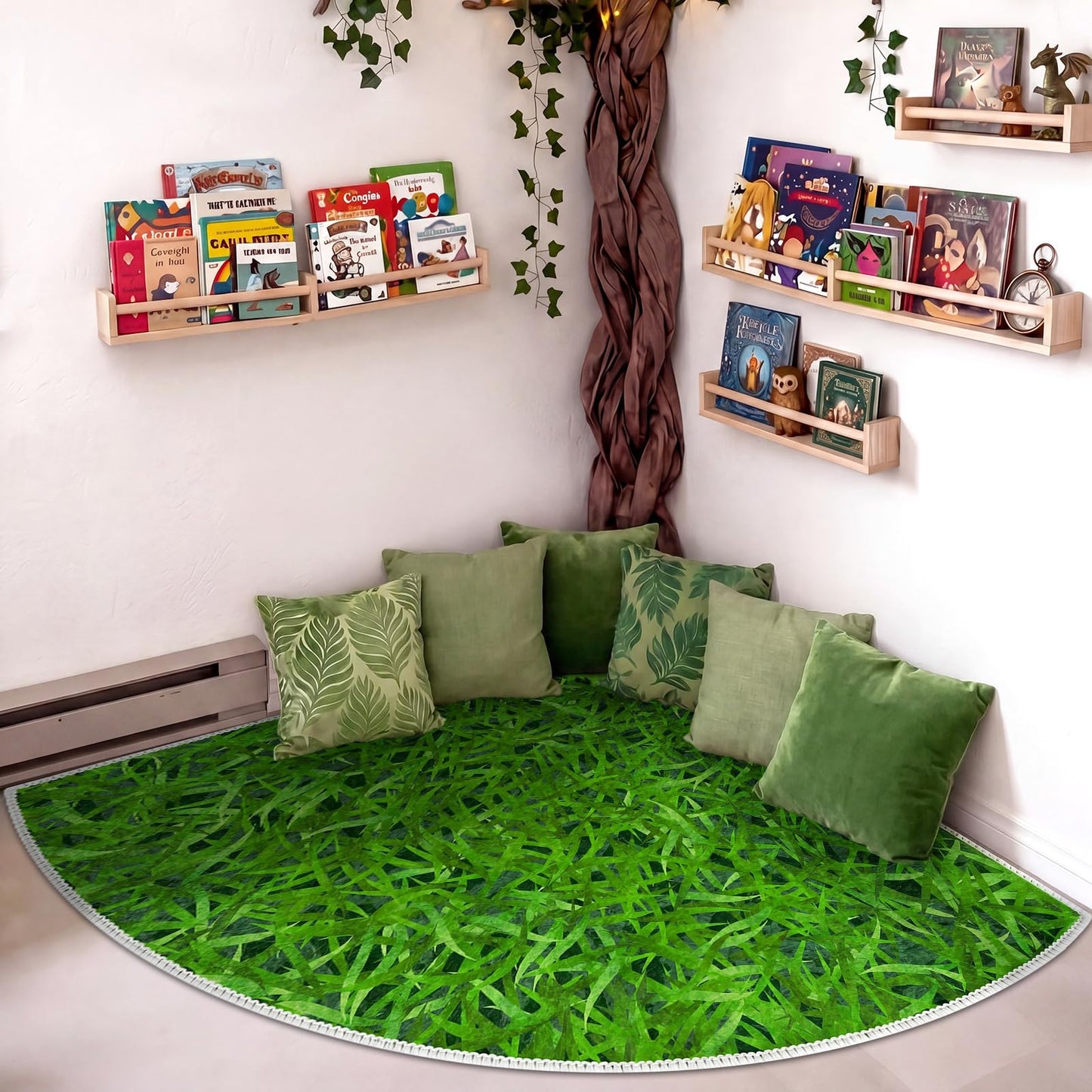 Klyyo Clyro 5.9 ft Classroom Quarter Circle Rug Non Slip Grass Carpet Reading Corner Rug for Elementary Preschool Daycares School Calming Corner Home Bedroom Playroom Decor