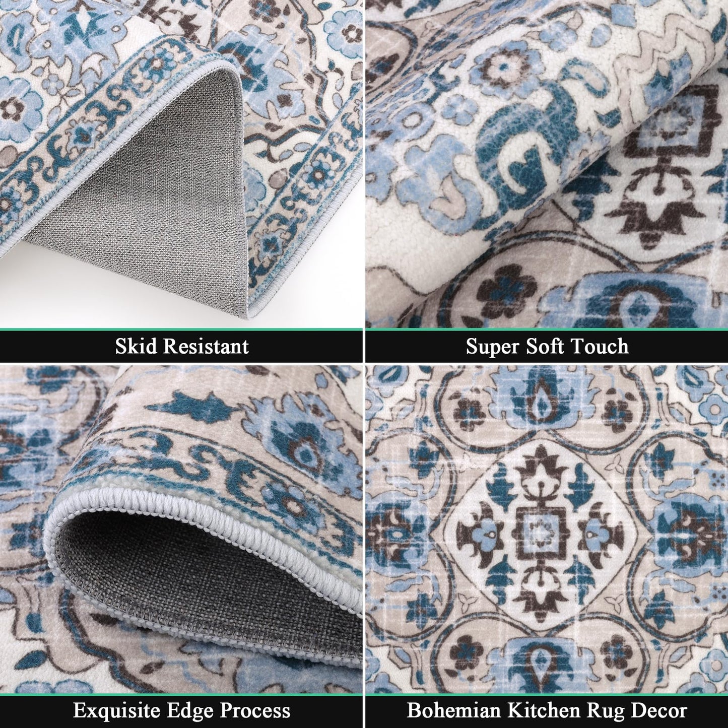 HEBE Farmhouse Kitchen Rugs Sets of 3 Non Slip Washable Boho Kitchen Rugs and Mats for Floor Kitchen Runner Rug Floor Carpet for Kitchen, Laundry, Hallways