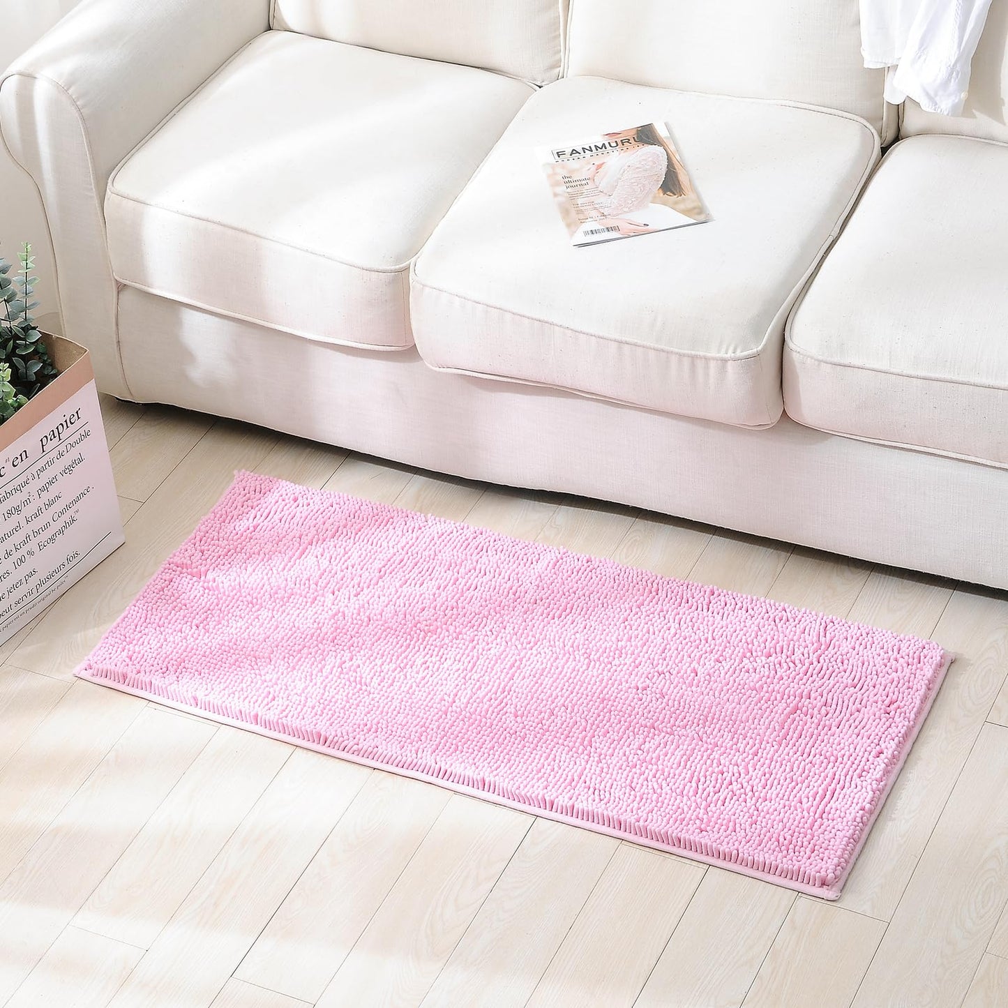 LanYunUmi Pink 2 Pieces Bathroom Rugs, Ultra Soft Non Slip Absorbent Chenille Toilet Bath Mat Set Rugs for Slip-Resistant Shag Extra and Rug Shower Room Machine-Washable Fast (Pink, 20"x32"+16"x24")