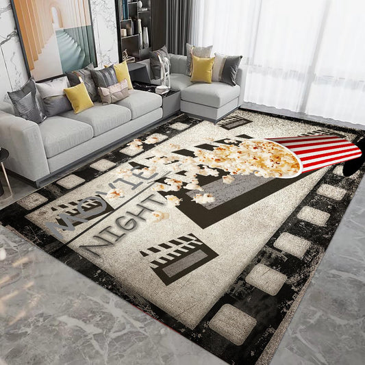 Movie Area Rug, 2x3ft Cinema Themed Rug, Indoor Entrance Non-Slip Mat, Kids Playroom Washable Carpet, Popcorn Clapboard Movie Night Carpet for Living Room Entertainment Home Theater Area