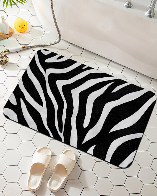 Elightvap Bath Mat Zebra Print Bathroom Rug,Soft and Non Slip Bath Rugs,Quick Drying Machine Washable Floor Mat 17 * 29.5 Inches for Shower Room,Bathtub,Kitchen Bathroom