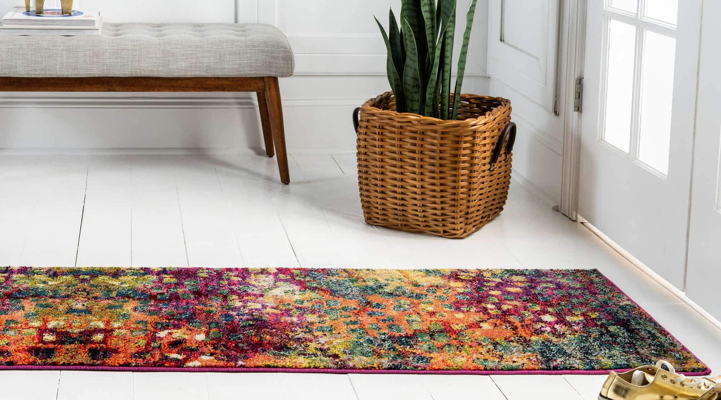 Unique Loom Jardin Collection Colorful, Vibrant, Abstract, Modern Area Rug (2' 7 x 8' 0 Runner, Multi/ Blue)
