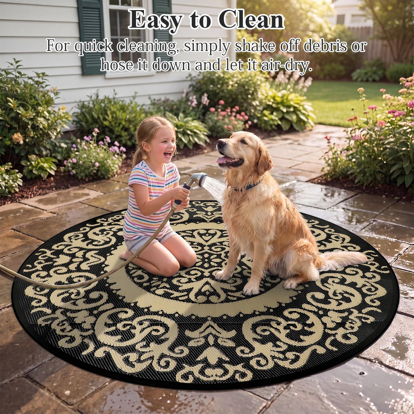 Homcomoda Round Outdoor Rugs for Patio 6ft Waterproof Clearance Reversible Patio Rugs Lightweight Outdoor Rugs Plastic Straw Rugs Portable RV Camping Rug Mat for Outdoor Porch Beach BBQ Beach Backyard