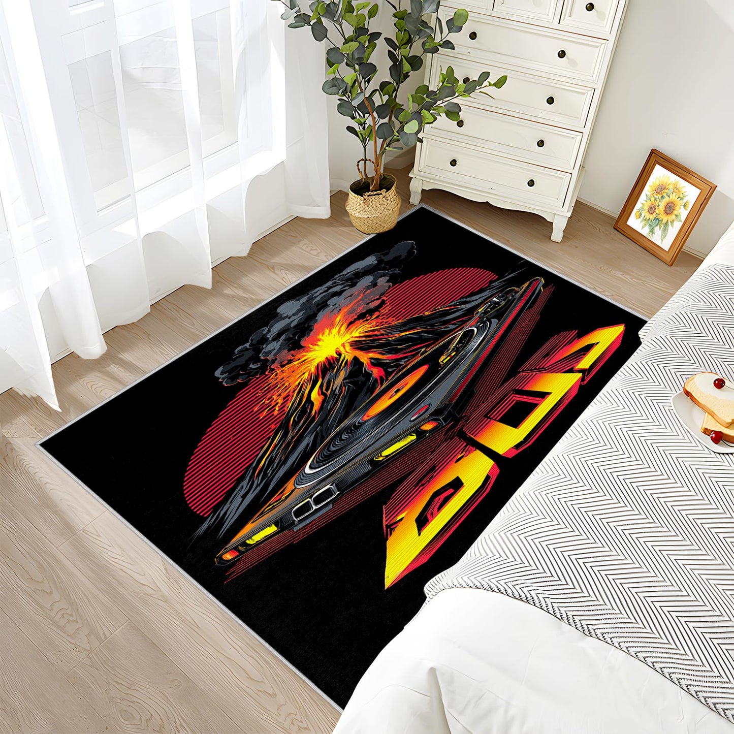 Mistwalk Retro 80s Door Mat Indoor Entrance, Volcano Vinyl Record Washable Rugs for Entryway, 3x4 Rug Non Slip, Soft Low Pile & Stain Resistant Small Carpet, Vaporwave DJ Musical Home Decor Gifts