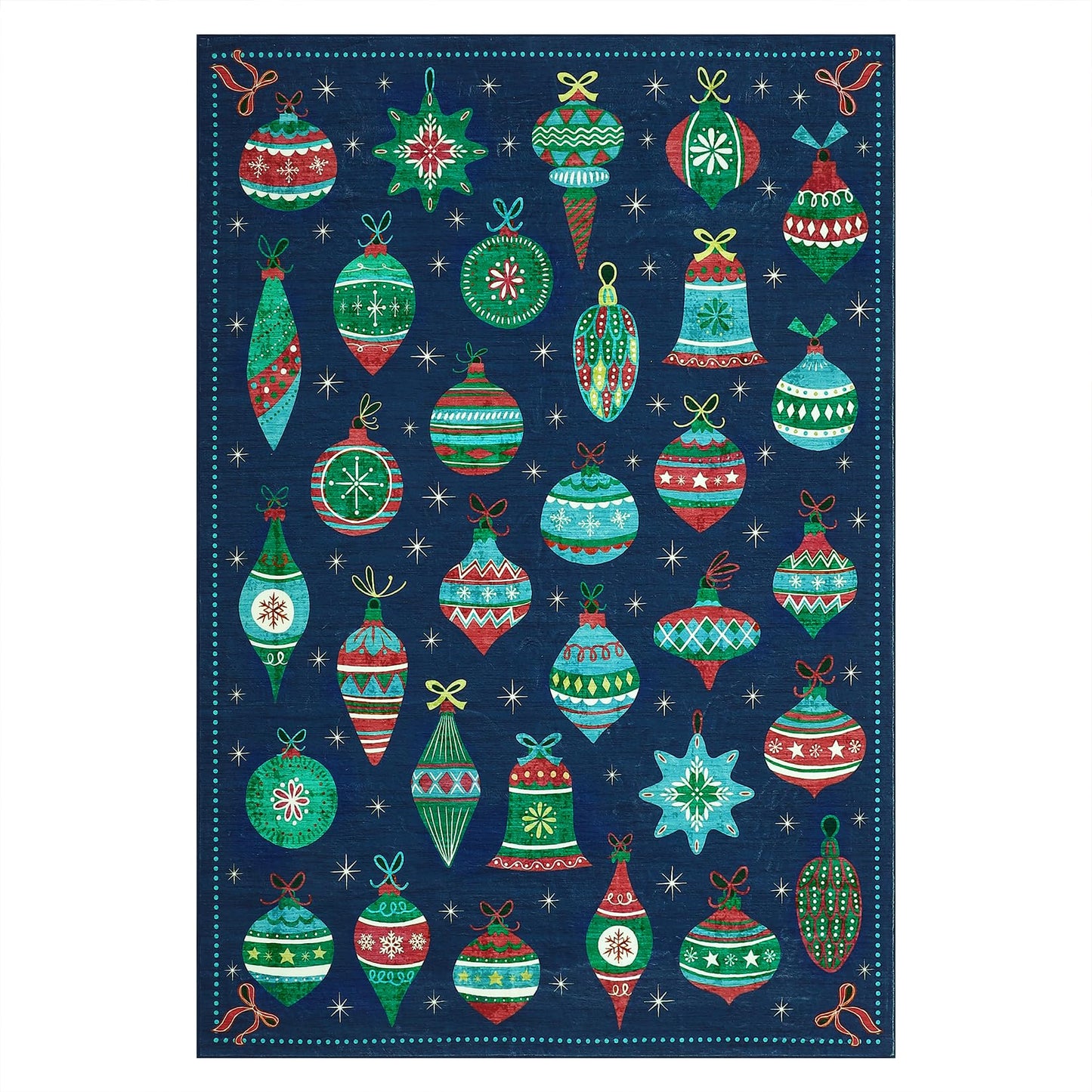 COZYLOOM Washable Christmas Rug 5x7 Holiday Decorative Floor Mats, Non-Slip Non-Shedding Christmas Carpet, Easy Cleaning Low Pile Indoor Rug for Living Room, Bedroom, Nursery, Blue