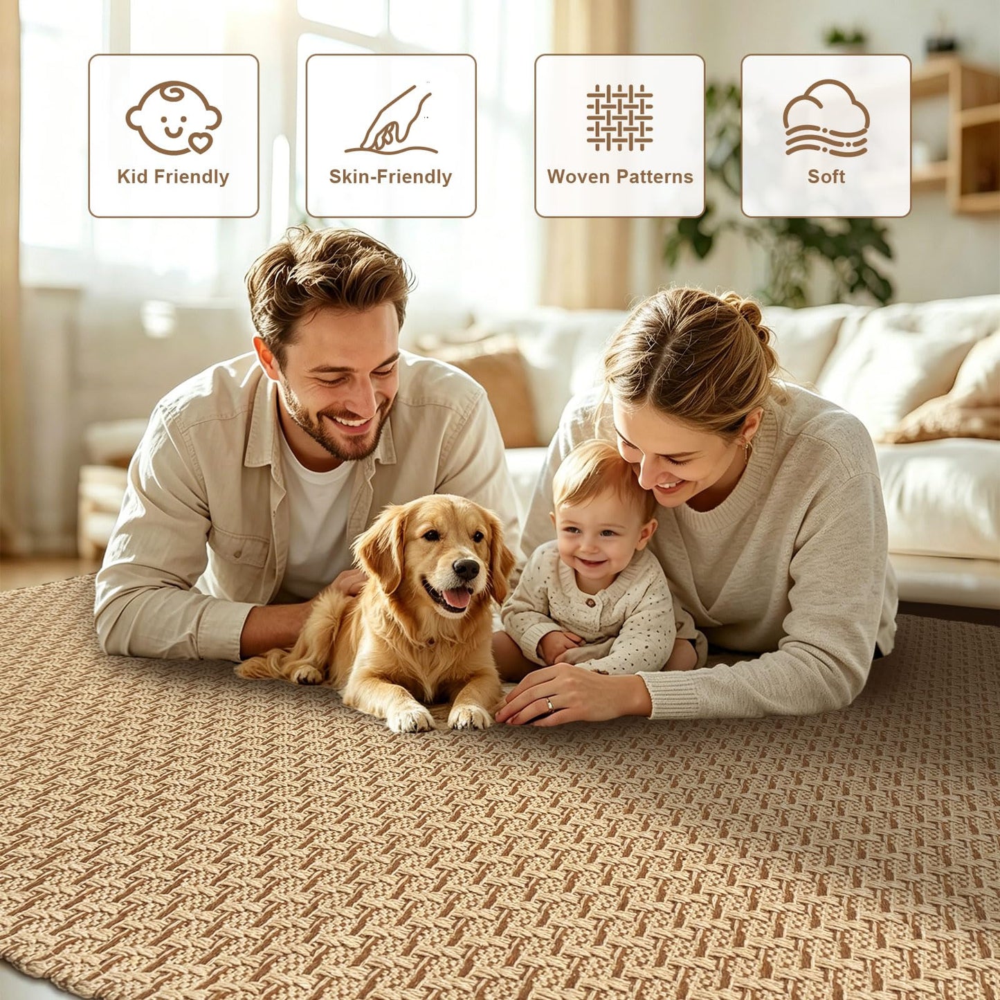 HAPACE Braided Rug Faux Jute Entryway Rug 2' x 5' Non-Slip Backing Machine Washable Natural Boho Area Rugs for Entryway, Bedroom, Living Room, Doormat, Farmhouse, Laundry, Kitchen, Dining Light Brown