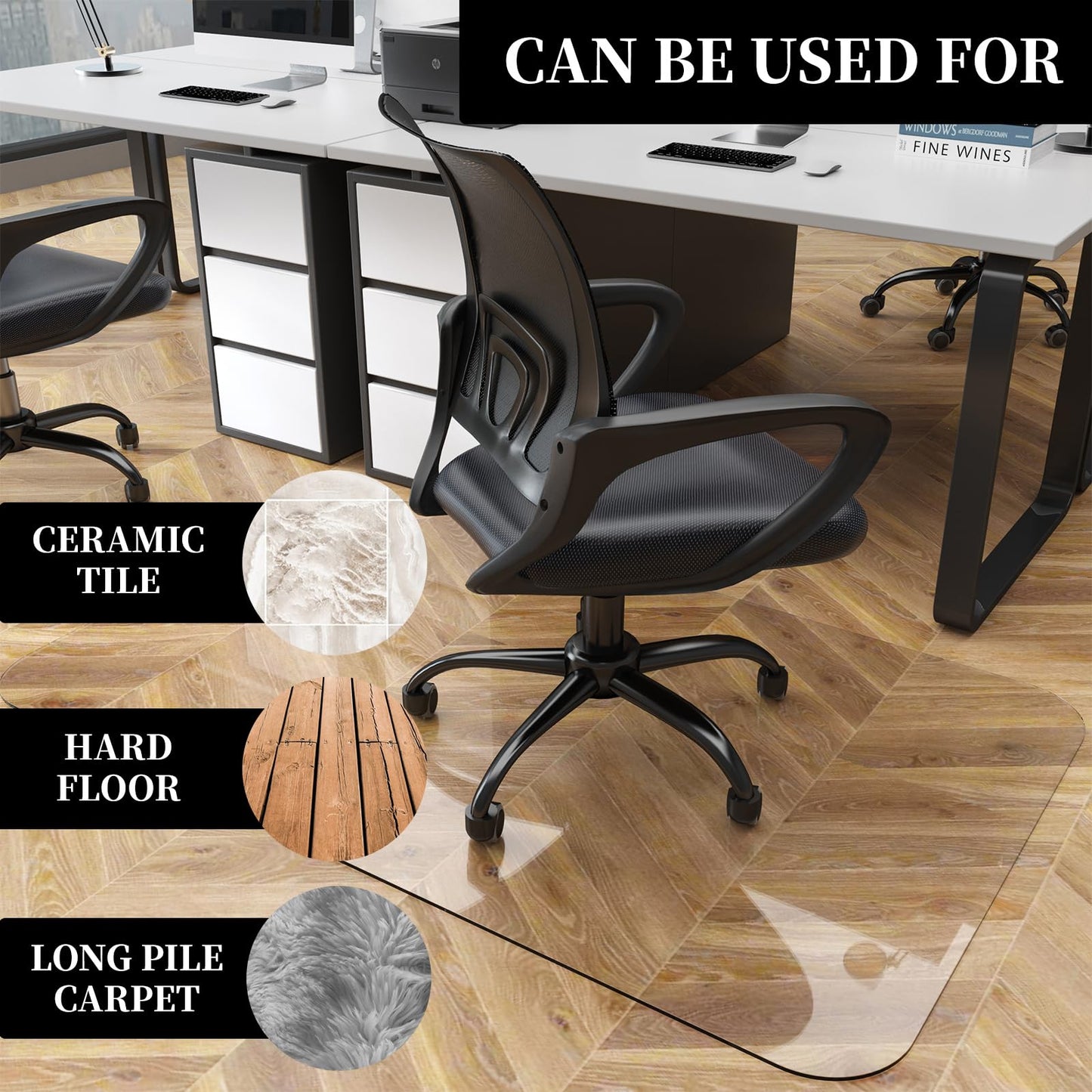 KAISLE Office Chair Mat for Carpet, 32x48 Clear Heavy Duty Plastic Rolling Chair Mat, Under Computer Desk Floor Mat Protector for Carpeted Floors, Can be Used on Carpet or Hard Floor