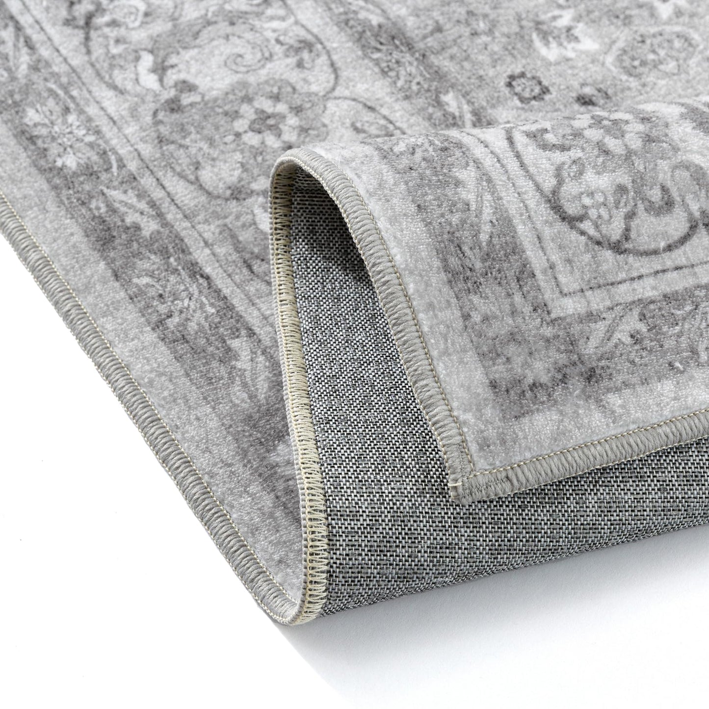PureCozy Gray 3x5 Area Rug Entryway Washable Vintage Carpet Office Small Indoor Non Slip Soft Low Pile Thin Stain Resistant Distressed Accent Throw Rug for Entrance Bedroom Dining Living Room