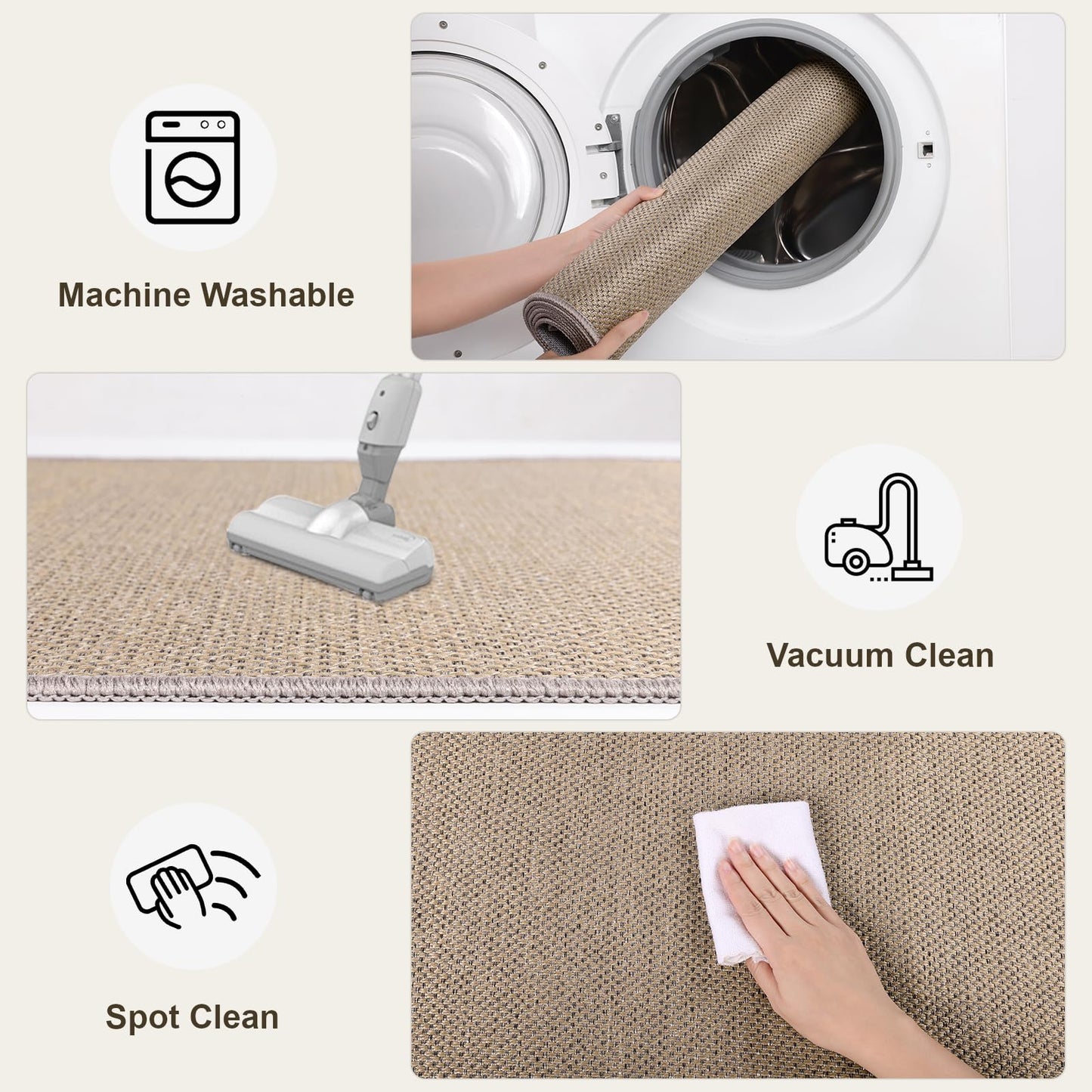 SHACOS 3x5 ft Faux Jute Woven Washable Rug