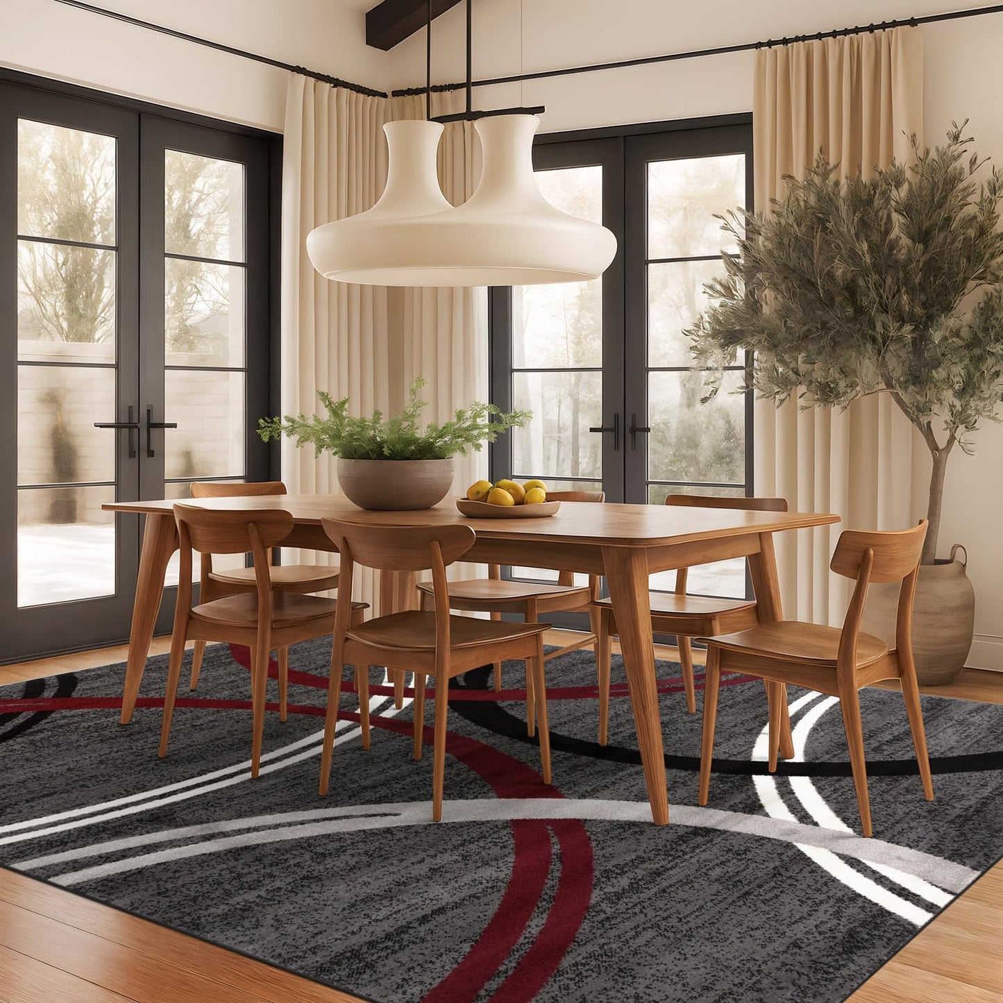 Rugshop Modern Wavy Circles Design Non-Shedding Area Rug, Carpet for Living Room, Dining Room, or Bedroom, Red, 7'10" x 10'2"