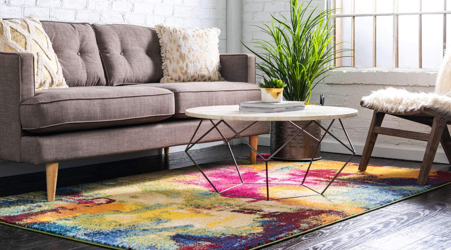 Unique Loom Estrella Collection Colorful, Abstract, Watercolor, Modern, Eclectic Area Rug (3' 3 x 5' 3 Rectangular, Multi/Beige)