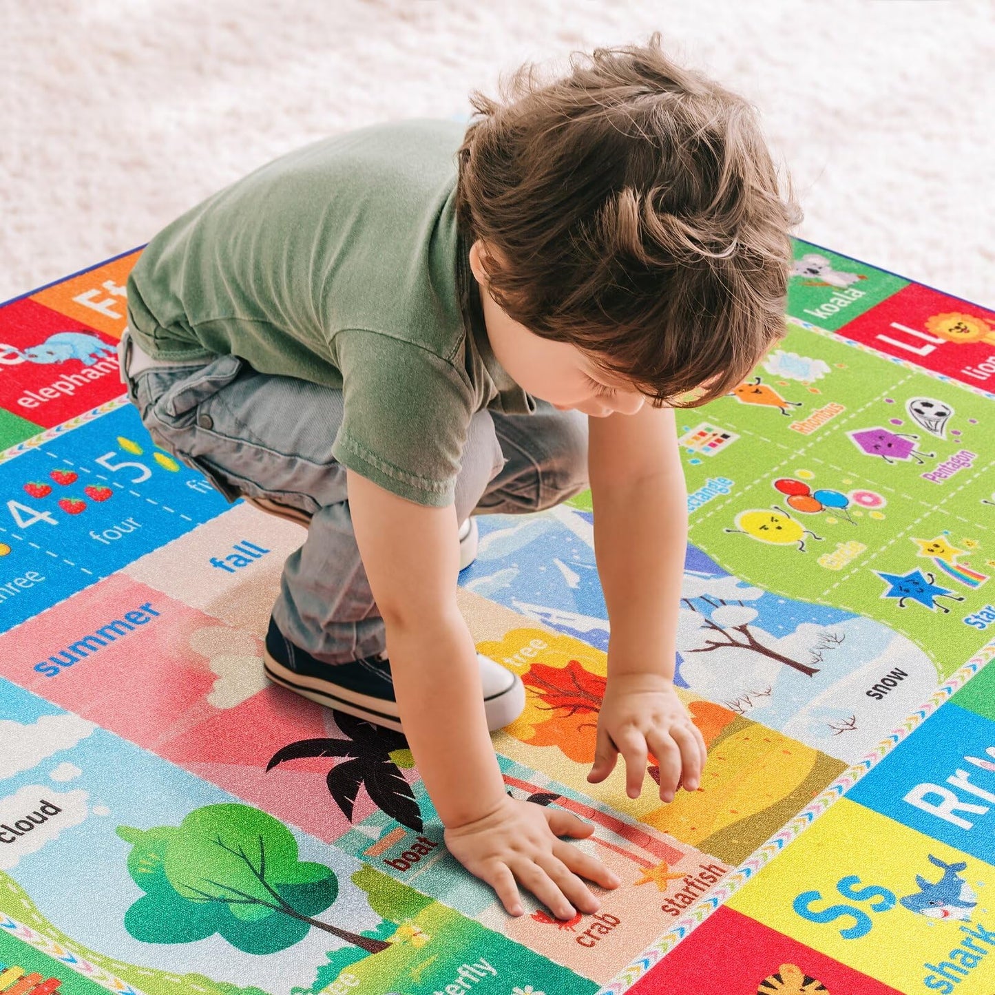 Macgace ABC Kids Rug for Playroom, 3x5 Washable Classroom Area Rugs, Toddler Educational Play Mat with Alphabet Numbers Seasons Shapes, Learning Fun for Preschool Children, Colorful