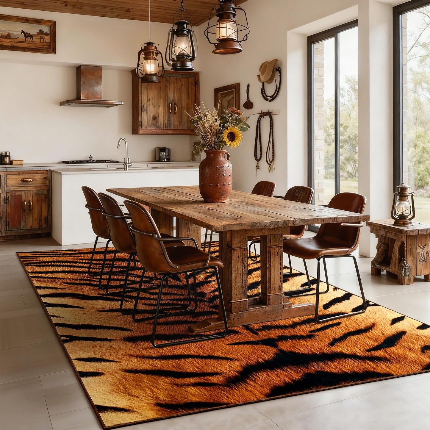 AROGAN Premium Tiger Rug for Bedroom 4×6 Feet, Machine Washable Animal Print Hide Area Rug, Large Non-Slip Faux Fur Tiger Skin Rugs Carpet for Office Living Room Dinner Room Decor