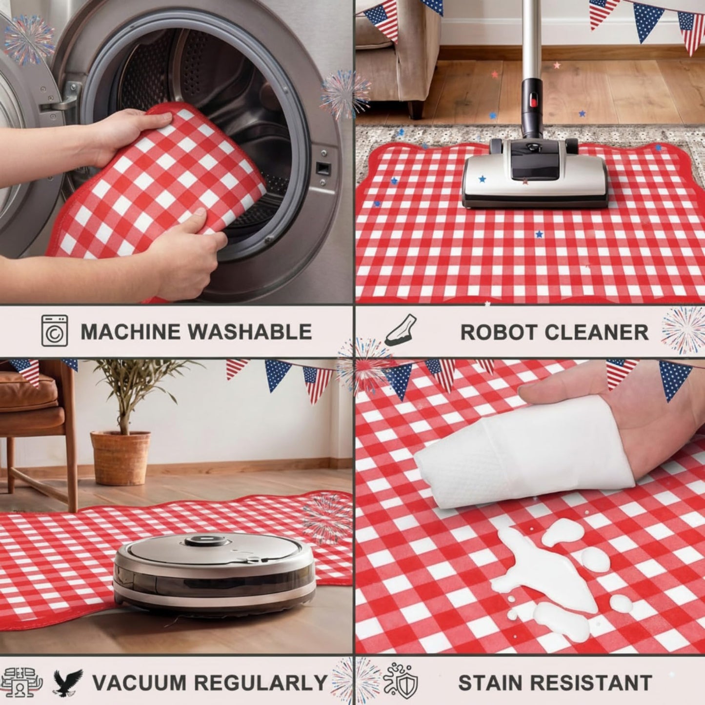 Breling Red and White Scalloped Plaid Entryway Rug 16.5 x 27.5 Buffalo Checkered Indoor Mat Washable Non-Slip Gingham Door Rug for Entryway Entrance Bedroom Kitchen Living Room Decor
