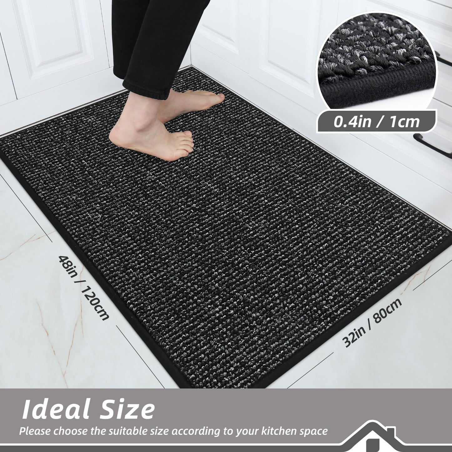 BEQHAUSE Kitchen Rugs 32"x48", Non-Slip Kitchen Mats for Floor, Super Absorbent and Stain Resistant Kitchen Rugs, Machine Washable Rugs for Kitchen, Hallway, Laundry & Sink, Black