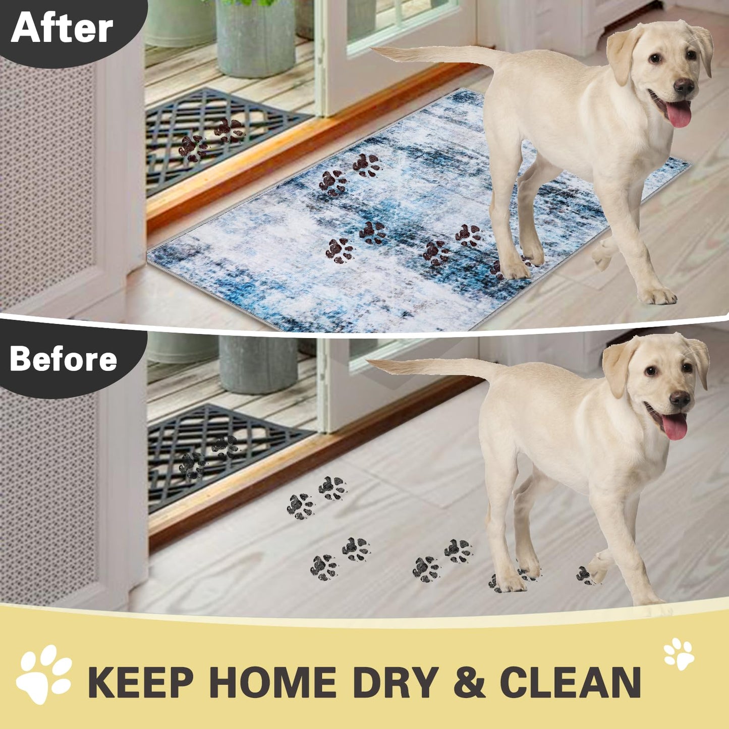 COMSLE Door Mat, Front Door Mat Indoor for Entrance Faux Wool Absorbent Non Slip Modern Throw Rug for Entryway Hallway Muddy Paws - Pet Friendly, 32x48 Inches,Smashing Blue Machine Washable