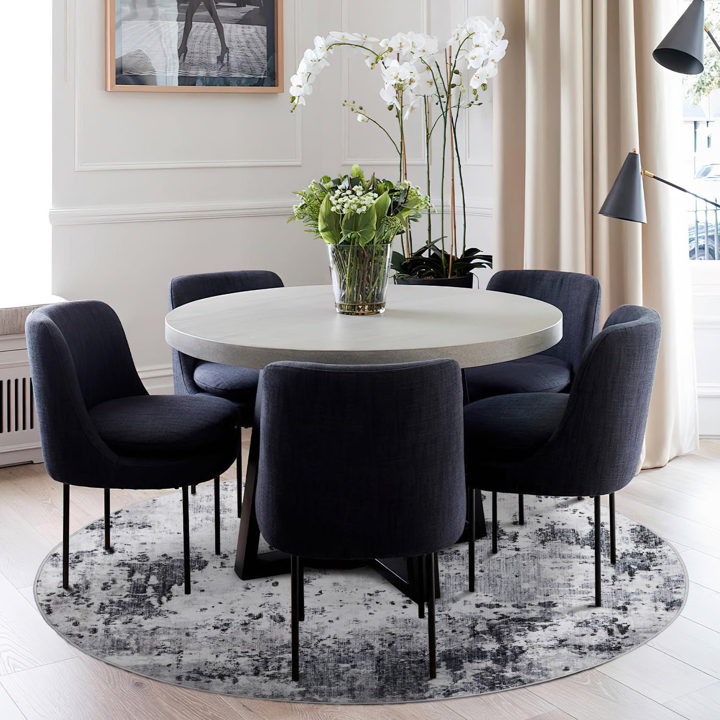 ROYHOME Modern Abstract 4x4 Round Area Rug Non Slip Non Shedding Rug Low Pile Stain Resistant for Bedroom Living Room Office Dining Room,Grey