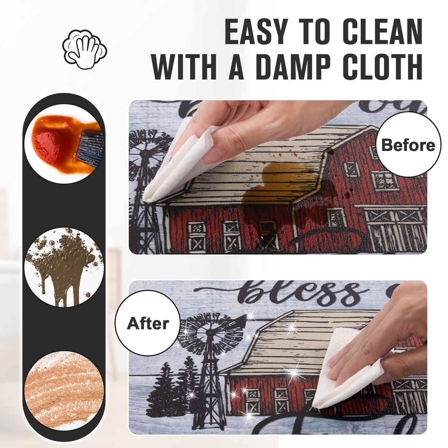 Carvapet Anti-Fatigue Kitchen Floor Mats 2 Piece Set - Cushioned PVC Ergonomic Kitchen Rugs and Mats, Waterproof Stain-Resistant Non-Skid Comfort Mat for Sink Laundry Office, 17"x27"+17"x47"