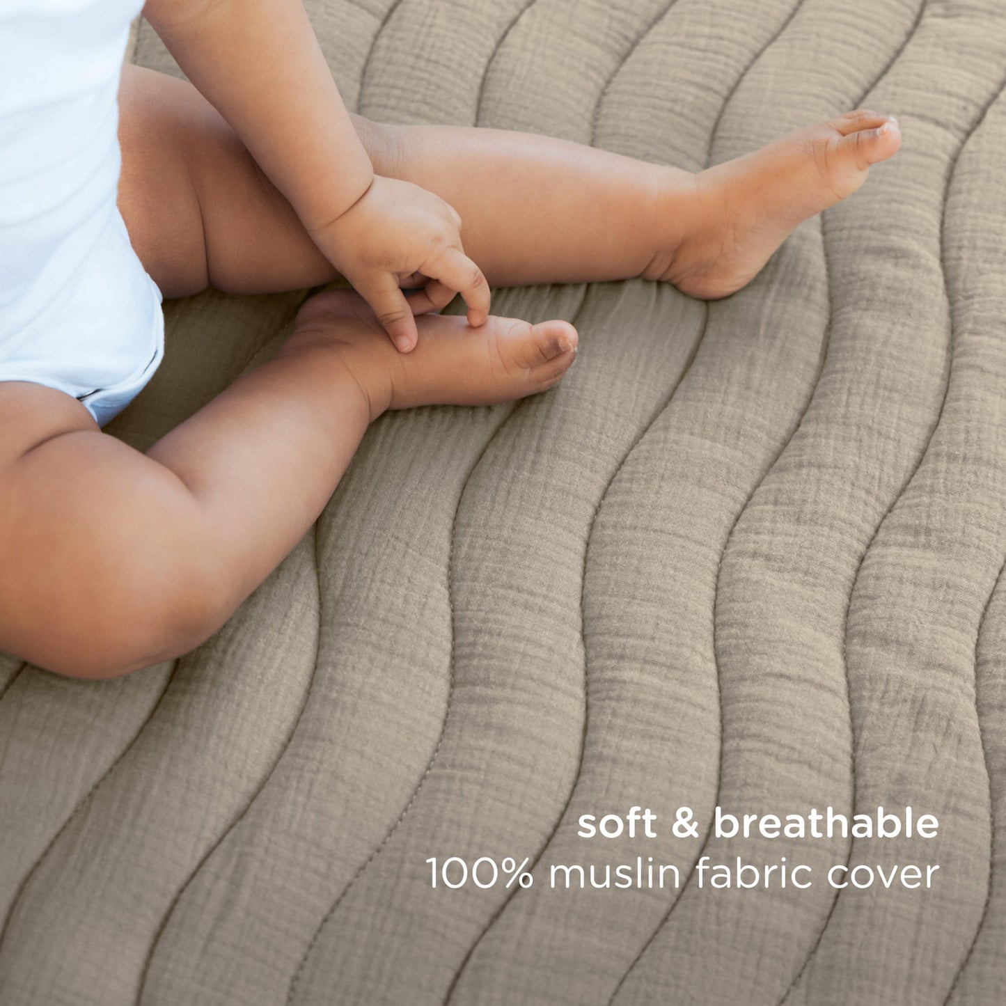 Ubbi Baby Tummy Time Floor Mat, Thick Padded Foam Play Mat for Infants & Toddlers, 40.5 x 56.5 Infant Activity Mat with Detachable Cotton Muslin Cover, Machine Washable, Foldable, Taupe