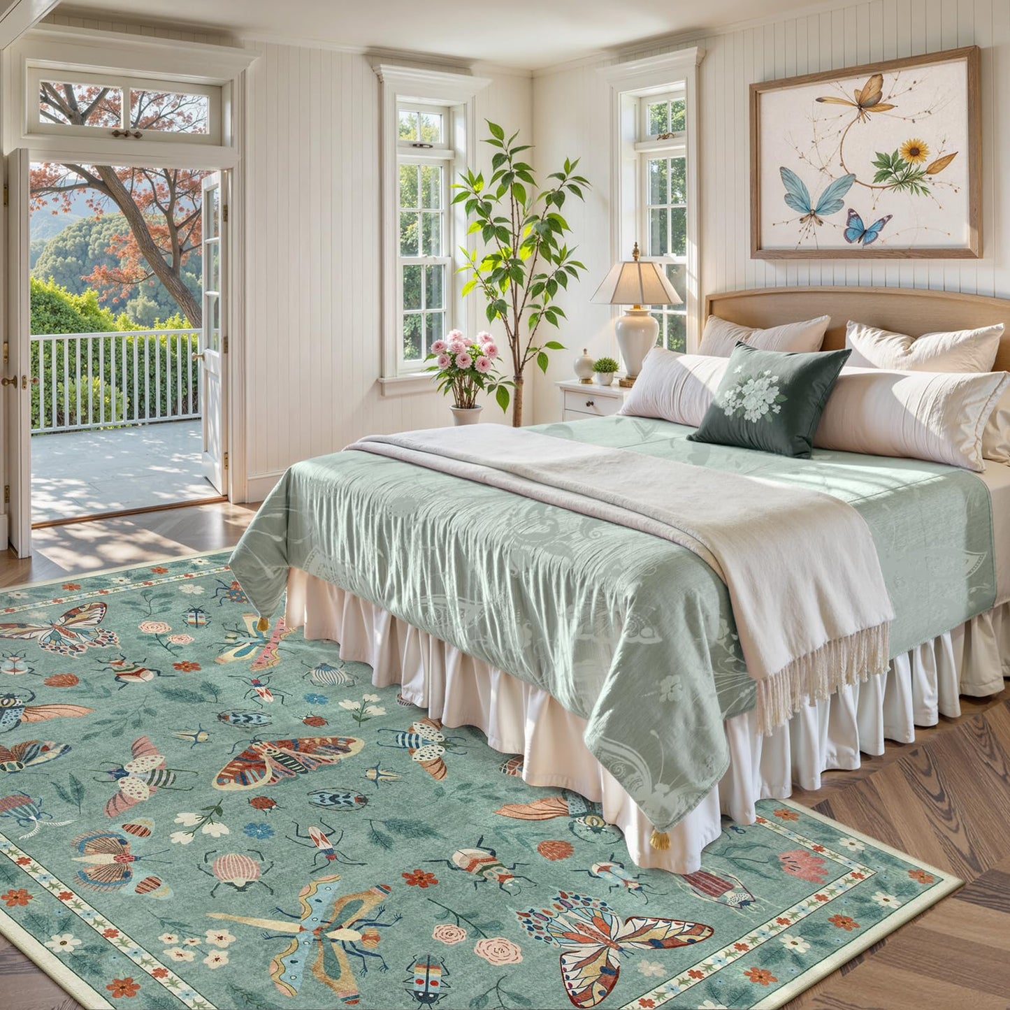 Lahome Insect Washable Area Rugs 5x7, Soft Green Rug for Living Room Bedroom Ultra-Thin Non-Shedding, Modern Throw Large Carpet for Dining Room Nursery Vionnet(5'x7',Green)