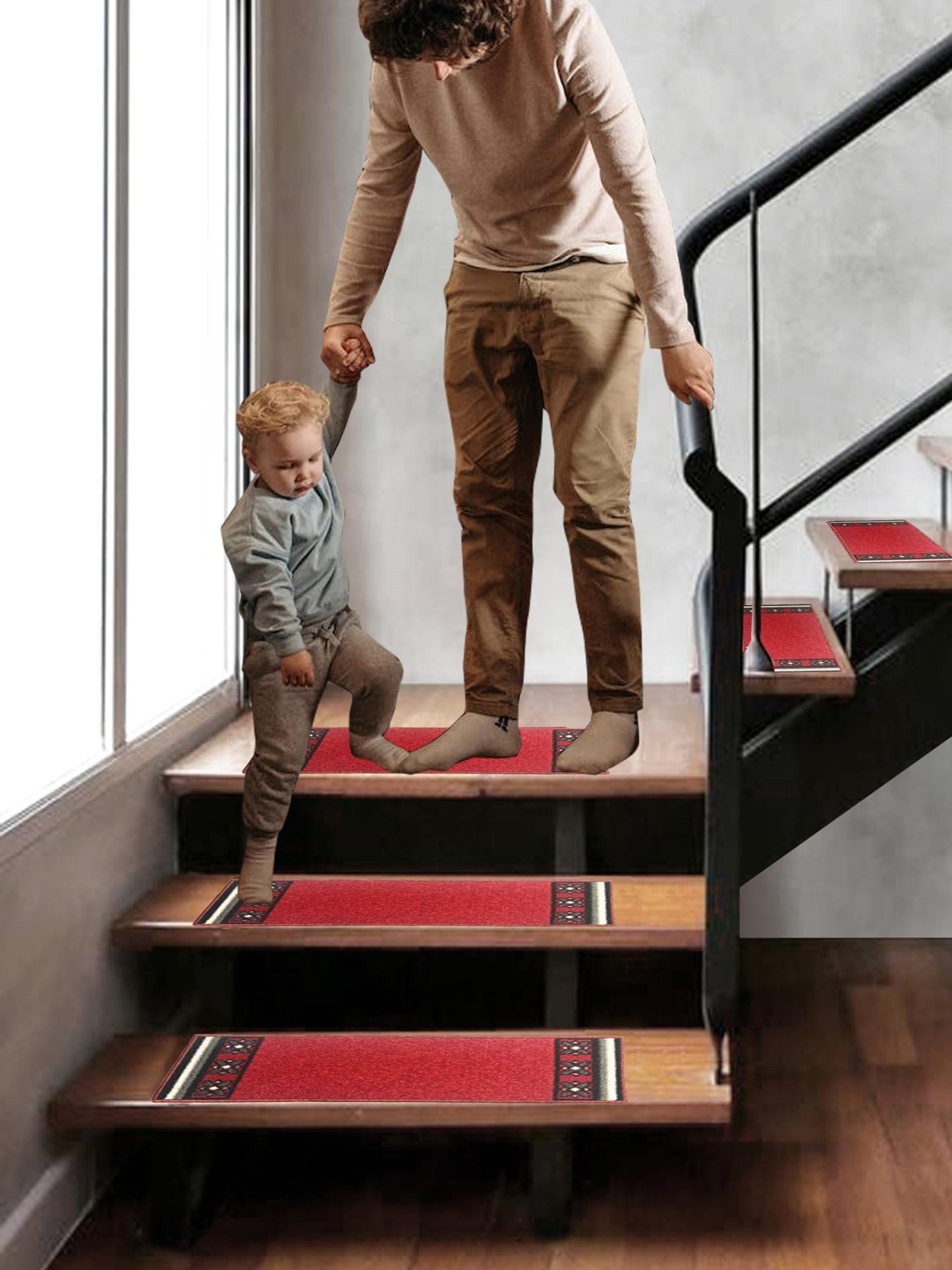 Gloria Rug Non-Slip Rubber Back Stair Treads - Skid Resistant Stair Mats - Set of 7 (8.5" x 26") (7, Stair-1995)