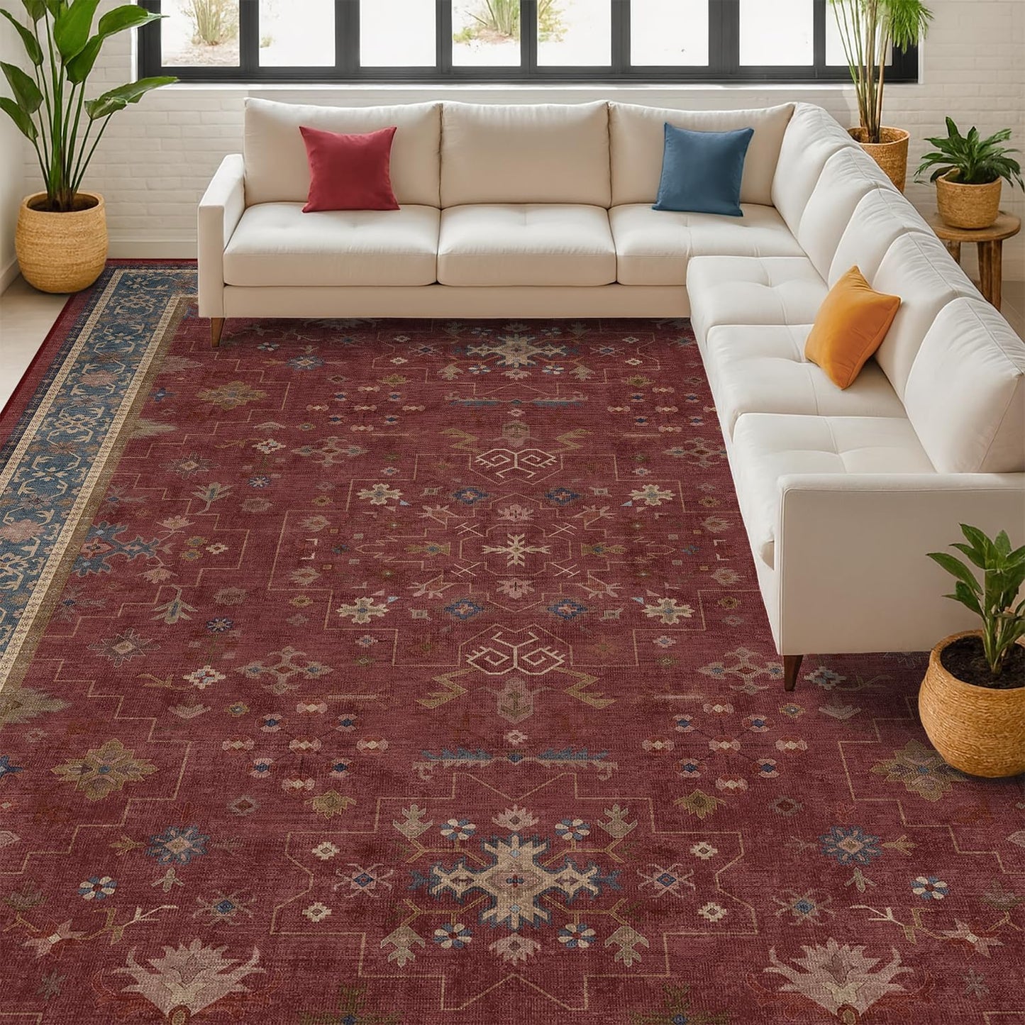 Hazo Haus Oriental 8x10 Large Area Rugs for Living Room - Burgundy Rug for Bedroom Under Bed, Dining Room Under Kitchen Table, Washable Soft Non Slip Unique Indoor Décor
