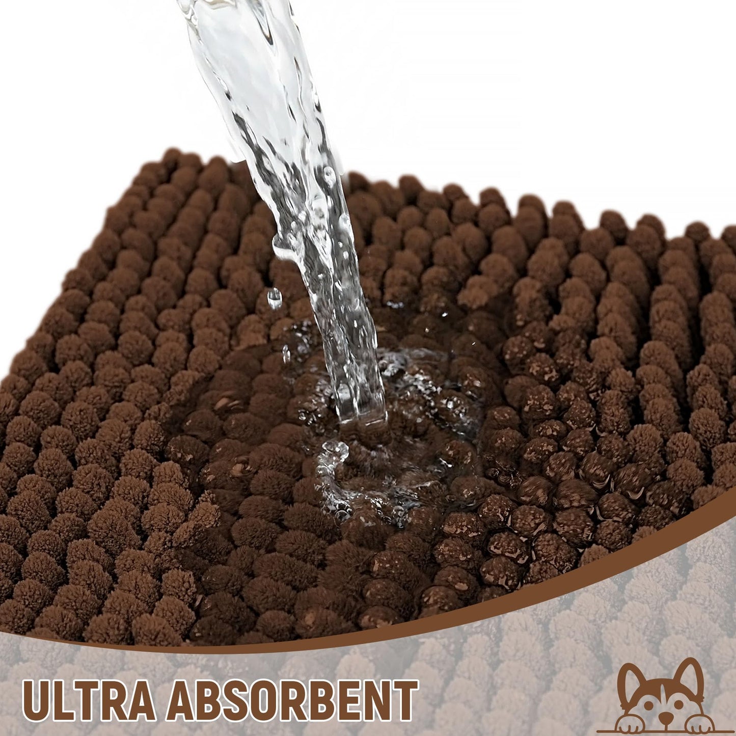 HOMEK Absorbent Dog Door Mat for Muddy Paws, 72" x 36" Chenille Indoor Mats for Entryway, Trap Dirt Front Door Mat Indoor Entrance Washable Non Slip Soft Brown