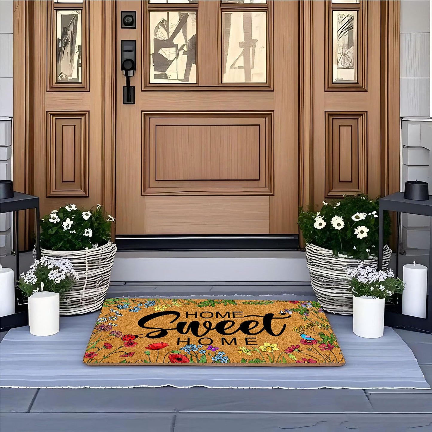 WutePade Home Sweet Home Faux Coir Doormat 23.6"x15.7" Low Profile Rugs for Entryway Indoor Doormat Door Mat, Easter Door Mat Outdoor Dirt Out Mud Room Rug