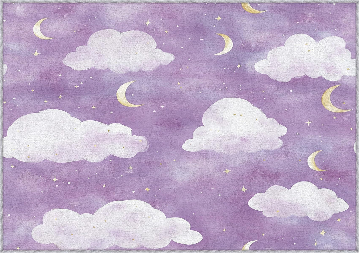 Vzdrahelia Purple Cloud Rug 3x4,Moon Star Area Rug Washable,Kids Girls Rugs for Living Room, Bedroom,Cloud Pattern Carpet Home Decor, Non Slip