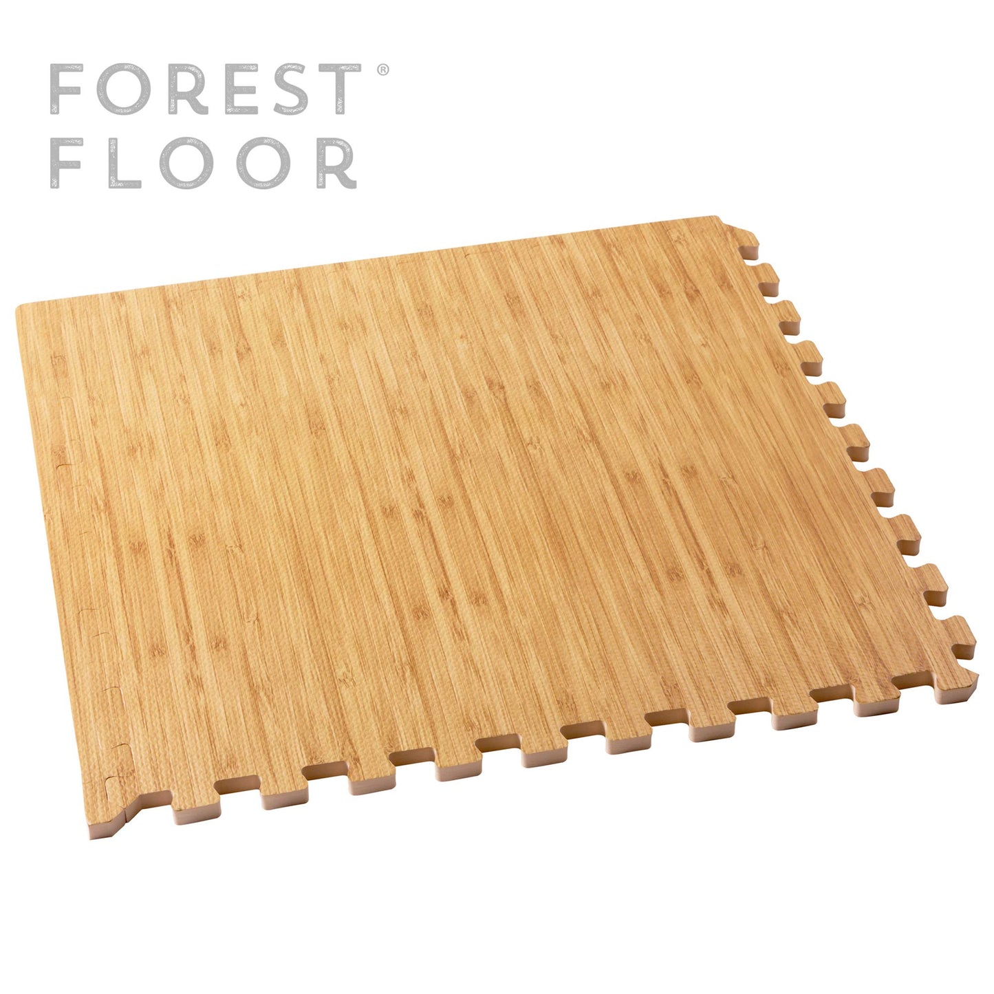 Forest Floor 3/8 Inch Thick Printed Foam Tiles, Premium Wood Grain Interlocking Foam Floor Mats, Anti-Fatigue Flooring – Stylish Flooring Solution, Light Bamboo, 24 Sq Ft