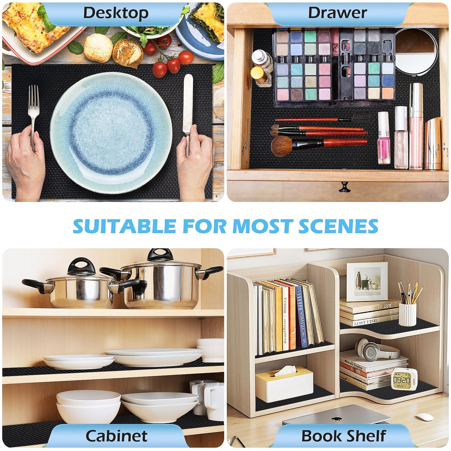MooiFun Drawer Liners, Waterproof Shelf Liner, Anti-Slip Non-Adhesive BPA Free Kitchen Cupboard Cabinet Liner Refridge Fridge Mats Sink Protector Strong Durable for Home (Black/11.8in x 10Ft)