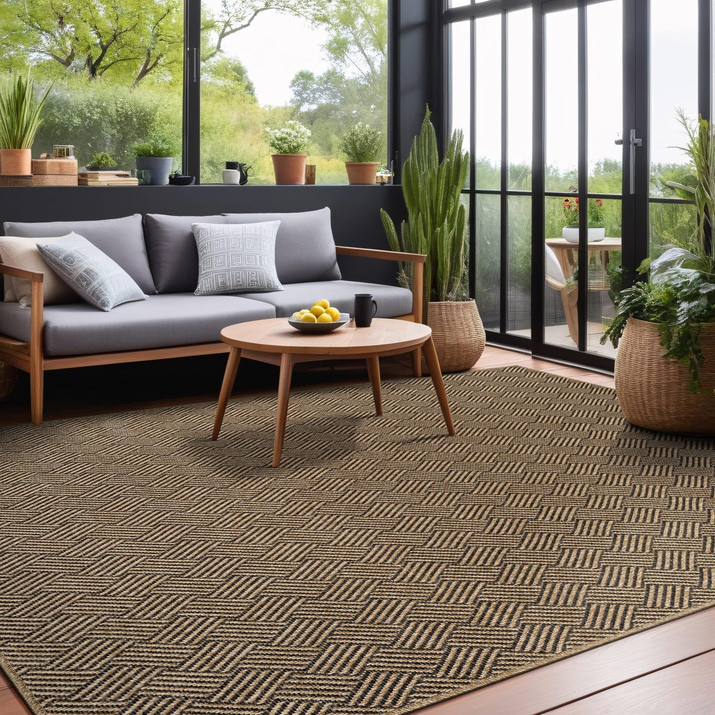 Luul Home Easy Jute Rugs 9x12 Herringbone Natural Color Living Room Indoor Outdoor Area Rug for Patio and Kitchen Rug High Traffic Washable Easy to Clean Solid Boho Woven Design Carpet (9 x 12)
