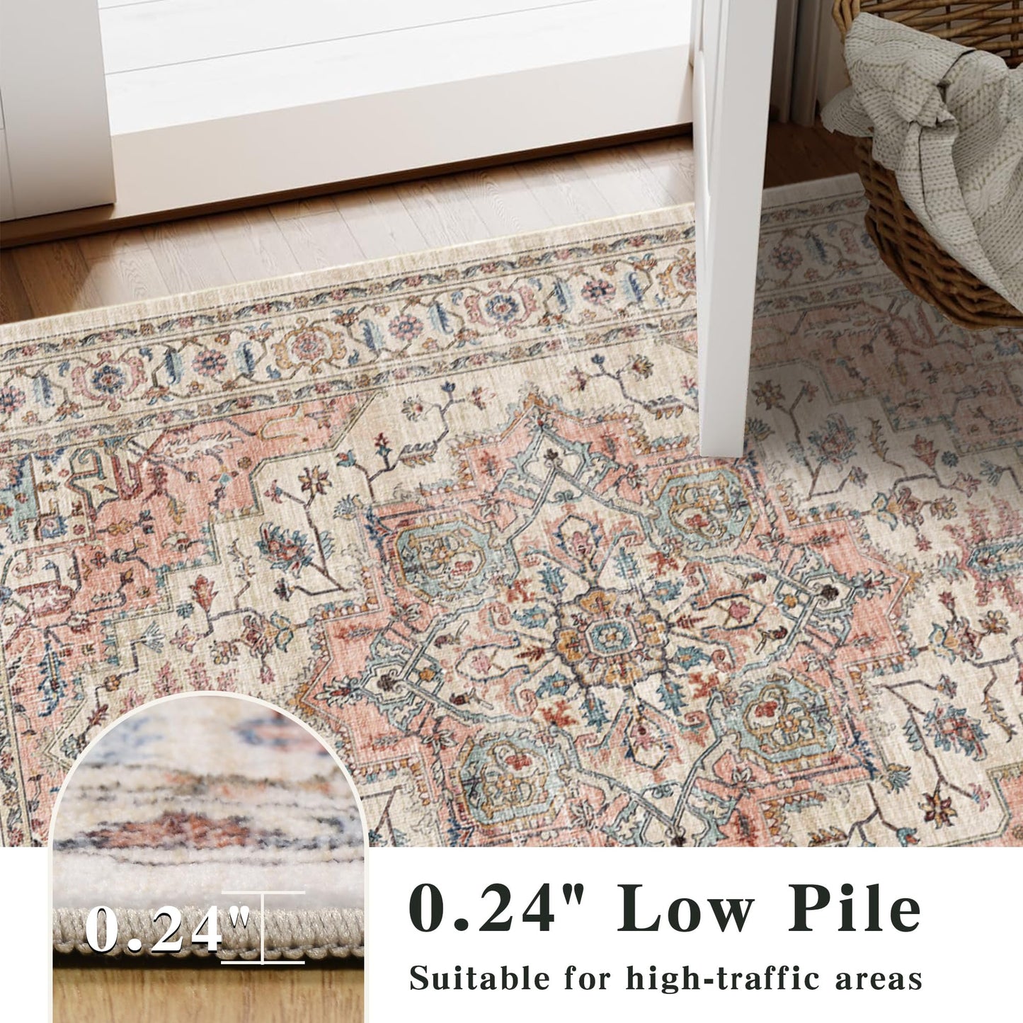 5x7 Area Rugs for Living Room Ultra-Soft Washable Rug Vintage Distressed Boho Area Rug, Non-Slip Retro Print Low Pile Stain Resistant Carpet for Bedroom Dining Room Kitchen Office