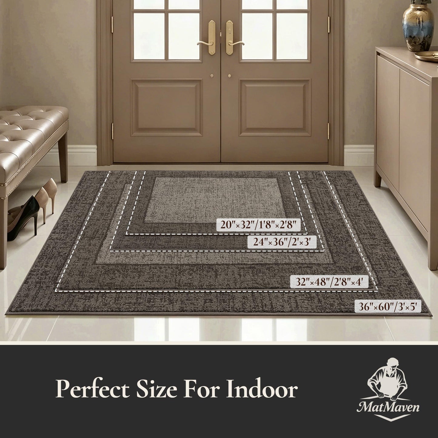 MatMaven Dirt Trapper Door Mat 20"x 32", Non Slip Washable Doormat, Stain Resist and Absorbent Welcome Mat, Floor Mats,Low Profile Entrance Dog Door Mats for Front Back Door,Taupe