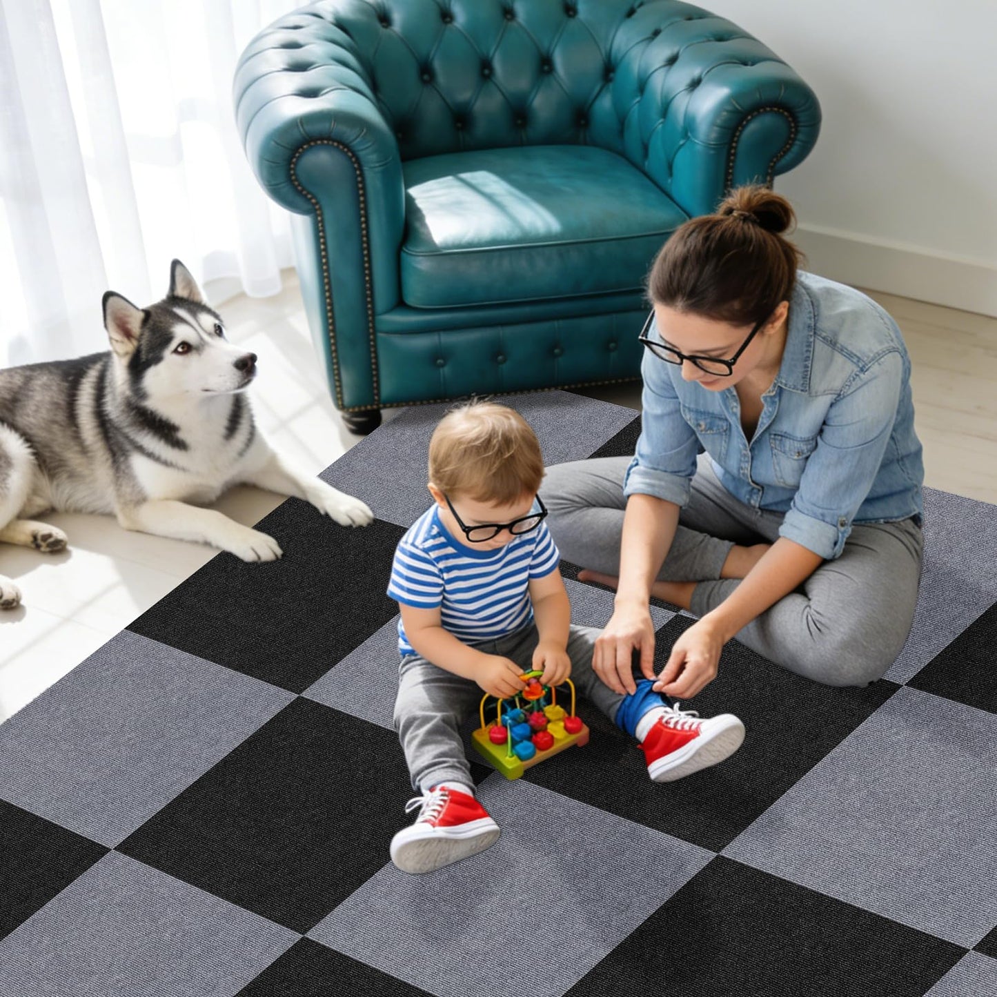 VeloflowXG 24" x 24"Peel and Stick Carpet Squares, Self Adhesive Non-Slip Carpet Tiles, Peel and Stick Soft Padded for Kitchen Bedrooms Indoor Outdoor(10 Tiles/40 sq ft) (10, Dark Grey)