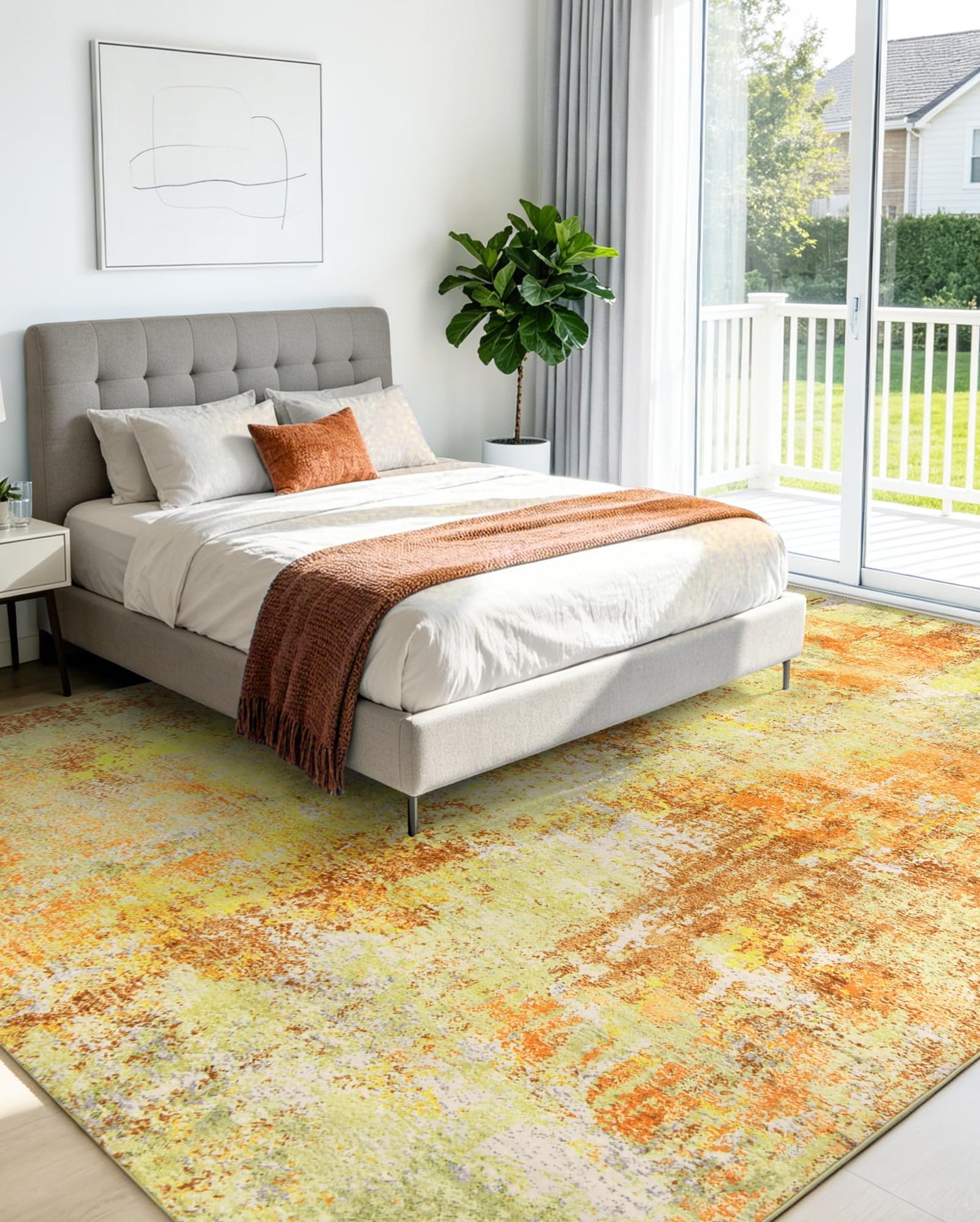 Washable Area Rug Living Room Rugs 5X7 - Neutral Modern Abstract Rugs Soft Carpet with Non Slip Backing for Under Dining Room Table, Bedroom, Home, Office, Yellow Brick