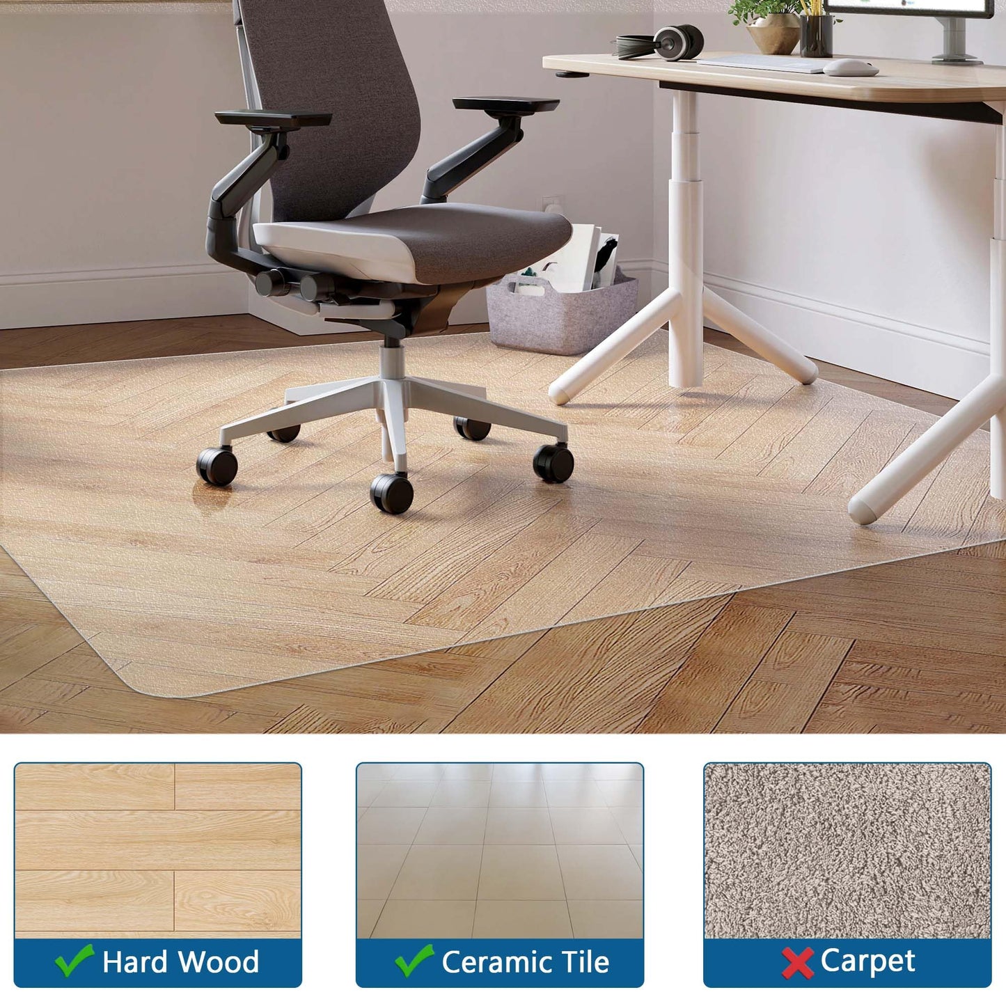 Futurwit Large Chair Mat for Hardwood Floor, 46” x 60” Office Chair Mats, Clear Floor Protector Mat, Easy Rolling Chair Mats for Home Office, Easy to Clean (Rectangle)